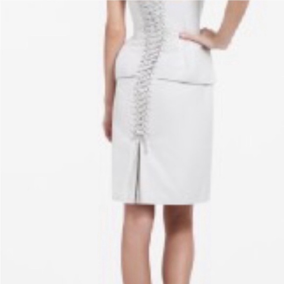 BCBG Strapless Lace Up Corset Peplum Mini Dress in Light Ash - Picture 3 of 13